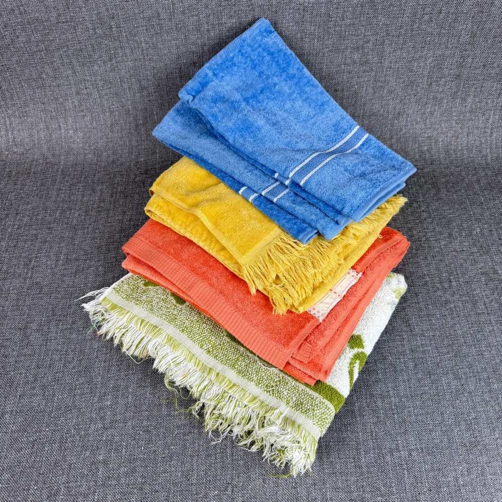 Vintage Cannon JCPenney Hand Towel Lot 5pc Blue Yellow Orange Floral Lot of 5